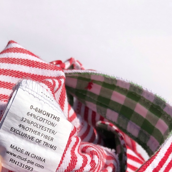 Mud Pie Baby Santa Claus Striped Christmas Overalls 0-6M - Picture 9 of 13